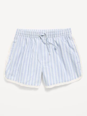 Old Navy Lace-Trim Poplin Boxer Shorts for Girls - Blue Stripe in Saudi Arabia