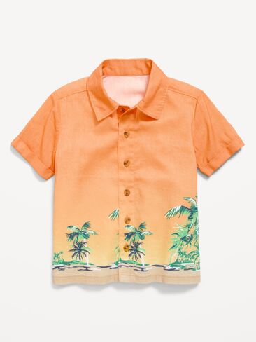قميص بأكمام قصيرة مطبوع من Old Navy للأولاد الصغار - برتقالي مملح in Kuwait