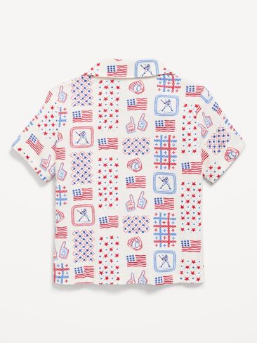 قميص جيب من مزيج الكتان المطبوع باللون البحرية القديمة للأولاد الصغار - وقت البيسبول in Kuwait