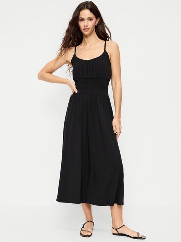فستان Old Navy Fit & Flare جيرسي متوسط ​​الطول بخصر منخفض - جاك أسود in Kuwait