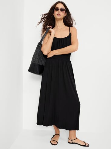 فستان Old Navy Fit & Flare جيرسي متوسط ​​الطول بخصر منخفض - جاك أسود in Kuwait