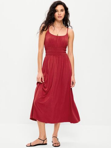 Old Navy Fit & Flare Jersey Smocked-Waist Midi Dress - Loganberry in Saudi Arabia