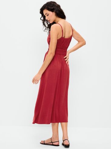 Old Navy Fit & Flare Jersey Smocked-Waist Midi Dress - Loganberry in Saudi Arabia