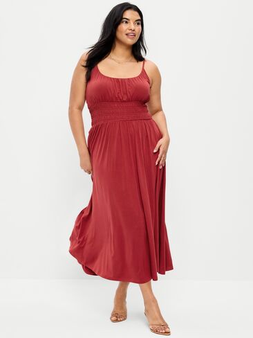 Old Navy Fit & Flare Jersey Smocked-Waist Midi Dress - Loganberry in Saudi Arabia