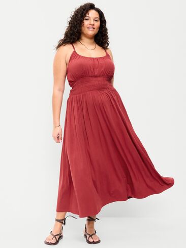 Old Navy Fit & Flare Jersey Smocked-Waist Midi Dress - Loganberry in Saudi Arabia