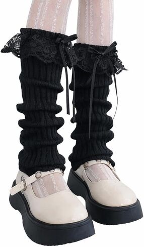 Y2k محبوك تدفئة الساق للنساء الدانتيل أعلى لوليتا Harajuku Bowknot كشكش الطبقات غطاء الساق in Kuwait