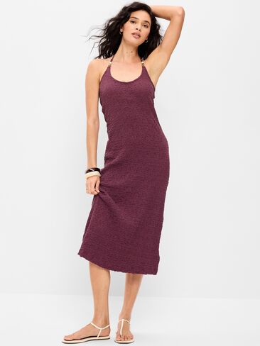 Old Navy Beaded Halter-Neck Textured Midi Dress - Cherry Bark in Saudi Arabia