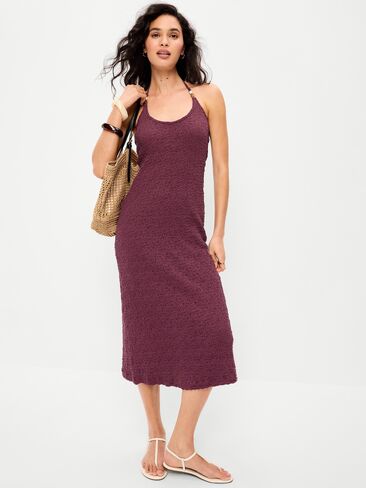 Old Navy Beaded Halter-Neck Textured Midi Dress - Cherry Bark in Saudi Arabia