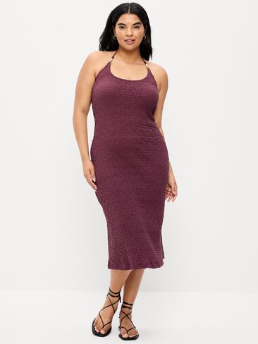 Old Navy Beaded Halter-Neck Textured Midi Dress - Cherry Bark in Saudi Arabia