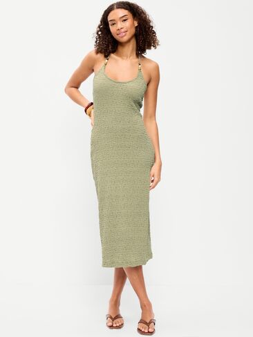 Old Navy Beaded Halter-Neck Textured Midi Dress - Dried Grasses in Saudi Arabia