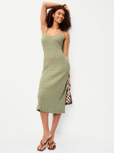 Old Navy Beaded Halter-Neck Textured Midi Dress - Dried Grasses in Saudi Arabia