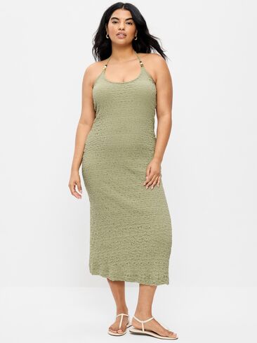 Old Navy Beaded Halter-Neck Textured Midi Dress - Dried Grasses in Saudi Arabia