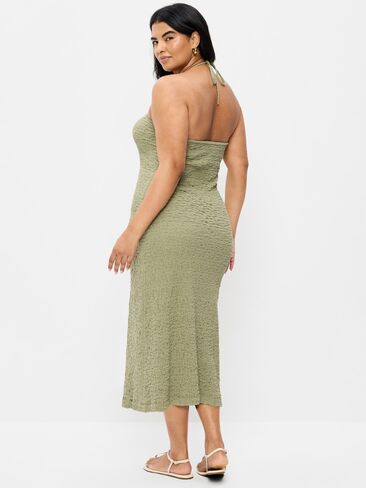 Old Navy Beaded Halter-Neck Textured Midi Dress - Dried Grasses in Saudi Arabia