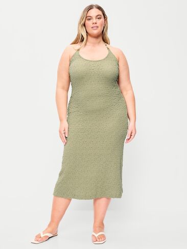 Old Navy Beaded Halter-Neck Textured Midi Dress - Dried Grasses in Saudi Arabia