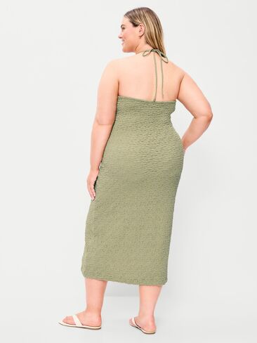 Old Navy Beaded Halter-Neck Textured Midi Dress - Dried Grasses in Saudi Arabia
