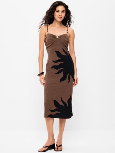 Old Navy Beaded-Strap Beach Midi Dress - Brown Print in Saudi Arabia