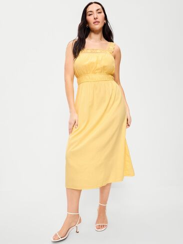 Old Navy Fit & Flare Smocked-Waist Midi Dress - Sunbeam in Saudi Arabia