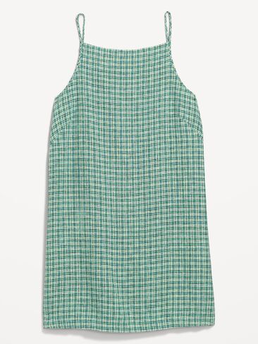 فستان قصير بياقة مئزرة من مزيج الكتان من Old Navy - أخضر منقوش in Saudi Arabia