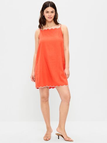 Old Navy Scalloped-Edge Apron-Neck Mini Shift Dress - MOONFISH ORANGE in Saudi Arabia