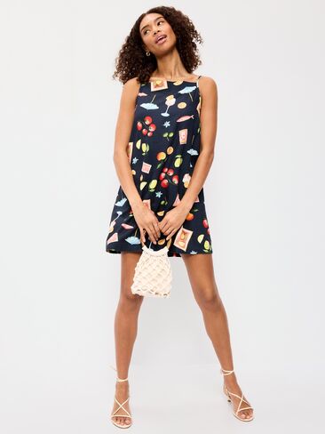 Old Navy Linen-Blend Apron-Neck Mini Shift Dress - Mixed Fruit in Saudi Arabia