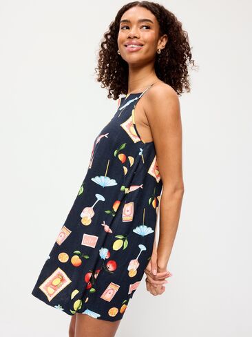 Old Navy Linen-Blend Apron-Neck Mini Shift Dress - Mixed Fruit in Saudi Arabia
