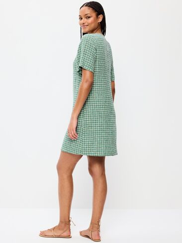 Old Navy Short-Sleeve Linen-Blend Mini Shift Dress - Green Plaid in Saudi Arabia