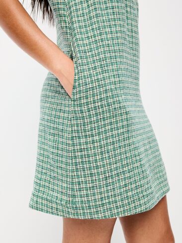 Old Navy Short-Sleeve Linen-Blend Mini Shift Dress - Green Plaid in Saudi Arabia