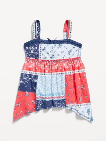 Old Navy Printed Sleeveless Handkerchief Hem Top for Girls - Blue Bandana in Saudi Arabia