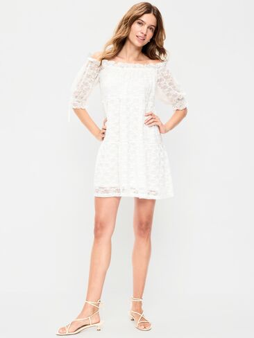 Old Navy Off-The-Shoulder Lace Mini Dress - Sea Salt in Saudi Arabia