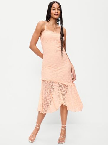Old Navy Fit & Flare Lace Midi Dress - Peach Gelato in Saudi Arabia