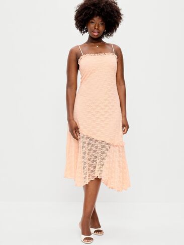 Old Navy Fit & Flare Lace Midi Dress - Peach Gelato in Saudi Arabia