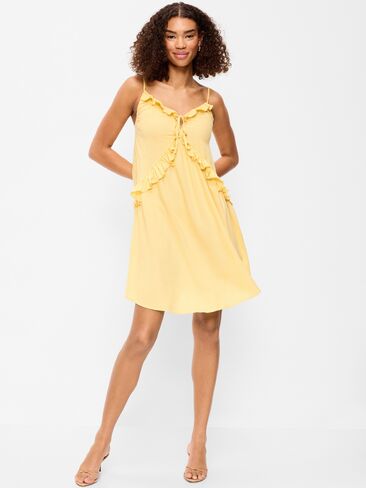 Old Navy Ruffle-Trim Asymmetrical Mini Dress - Mystic Yellow in Saudi Arabia