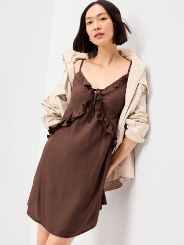Old Navy Ruffle-Trim Asymmetrical Mini Dress - Peppercorn in Saudi Arabia