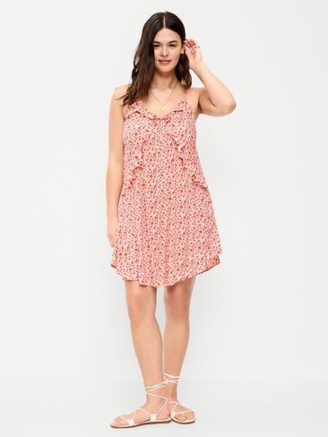 Old Navy Ruffle-Trim Asymmetrical Mini Dress - Pink Ditsy Floral in Saudi Arabia