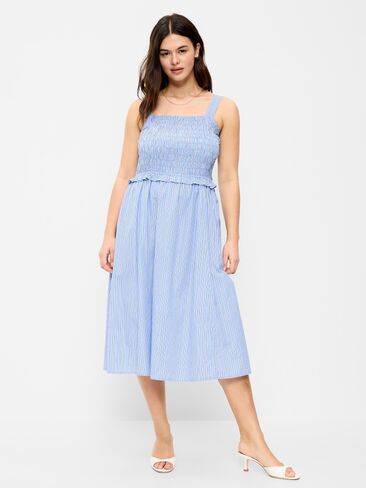 فستان Old Navy مناسب ومتوهج متوسط ​​الطول - شريط أبيض/أزرق in Saudi Arabia