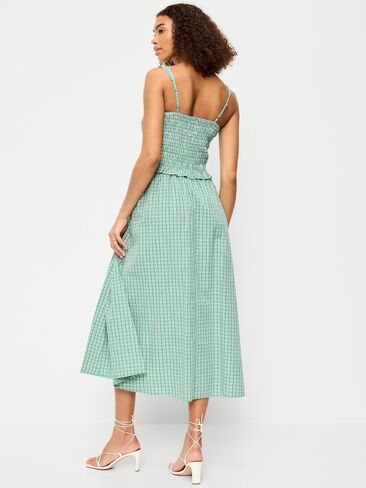 Old Navy Fit & Flare Smocked-Bodice Midi Dress - Small Green Plaid in Saudi Arabia