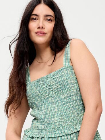 Old Navy Fit & Flare Smocked-Bodice Midi Dress - Small Green Plaid in Saudi Arabia