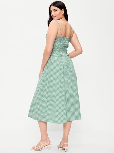 Old Navy Fit & Flare Smocked-Bodice Midi Dress - Small Green Plaid in Saudi Arabia