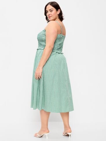 Old Navy Fit & Flare Smocked-Bodice Midi Dress - Small Green Plaid in Saudi Arabia