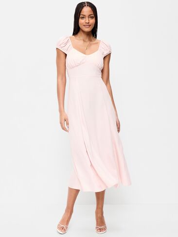 Old Navy Short-Sleeve Fit & Flare Midi Dress - Pastel Pink in Saudi Arabia