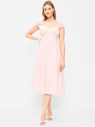 Old Navy Short-Sleeve Fit & Flare Midi Dress - Pastel Pink in Saudi Arabia