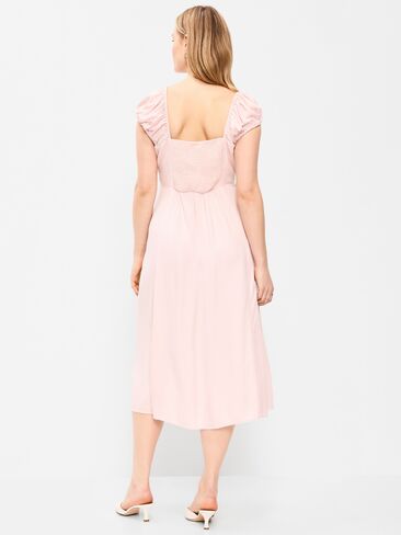 Old Navy Short-Sleeve Fit & Flare Midi Dress - Pastel Pink in Saudi Arabia