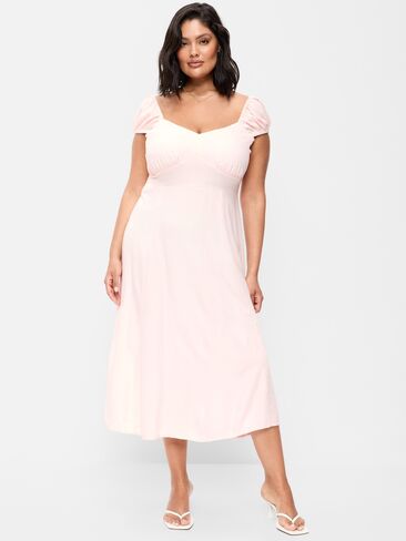 Old Navy Short-Sleeve Fit & Flare Midi Dress - Pastel Pink in Saudi Arabia