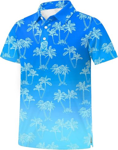 Boys Novelty Printed Polo Shirts Short Sleeve Tropical Hawaiian Golf Tops Casual Gradient Collared Summer Tee Size 5-14Y in Saudi Arabia