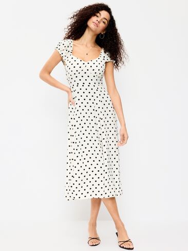 Old Navy Short-Sleeve Fit & Flare Midi Dress - Black Dots in Saudi Arabia