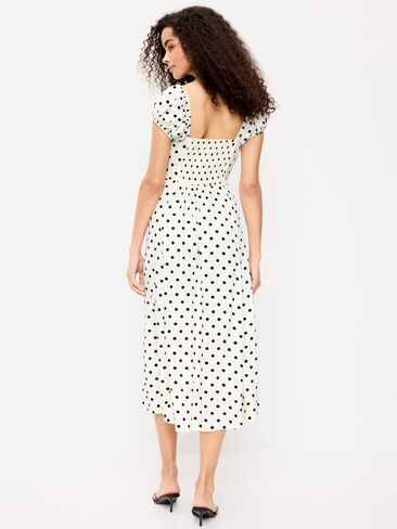 Old Navy Short-Sleeve Fit & Flare Midi Dress - Black Dots in Saudi Arabia