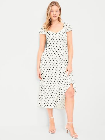 Old Navy Short-Sleeve Fit & Flare Midi Dress - Black Dots in Saudi Arabia
