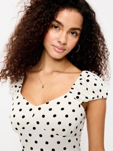 Old Navy Short-Sleeve Fit & Flare Midi Dress - Black Dots in Saudi Arabia