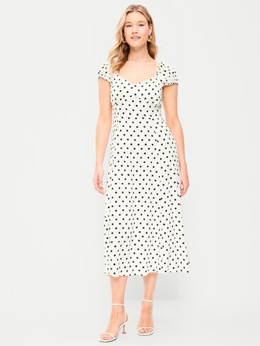 Old Navy Short-Sleeve Fit & Flare Midi Dress - Black Dots in Saudi Arabia