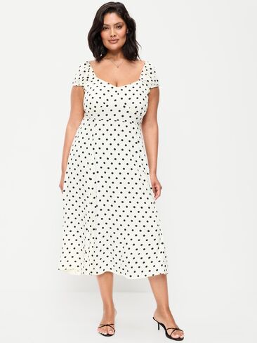 Old Navy Short-Sleeve Fit & Flare Midi Dress - Black Dots in Saudi Arabia